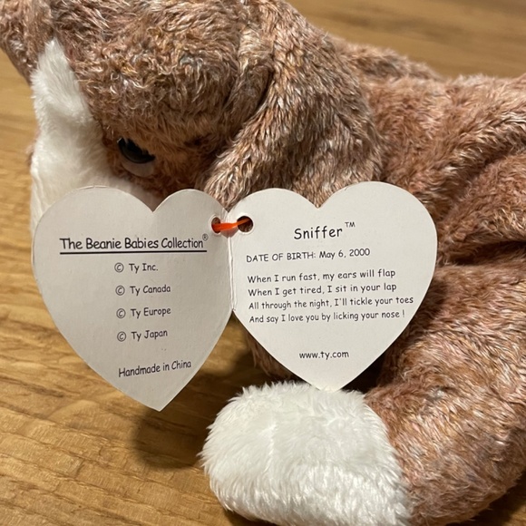 Ty Beanie Babies Sniffer Dog Brown White Soft 2000 – New Tag Protector VINTAGE - Picture 5 of 9